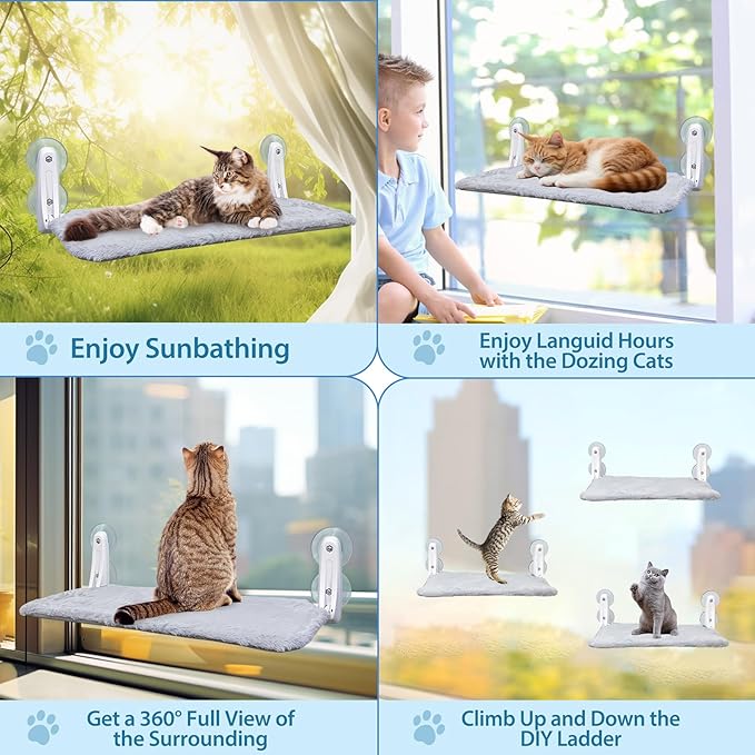 L&W BROS. Foldable Cat Window Perch 2 Pack Cat Hammock with 4 Suction Cups Easy to Assemble 20.5"x 11.2" Cat Window Bed for Large Heavy Cats Indoor(M 2Pc)
