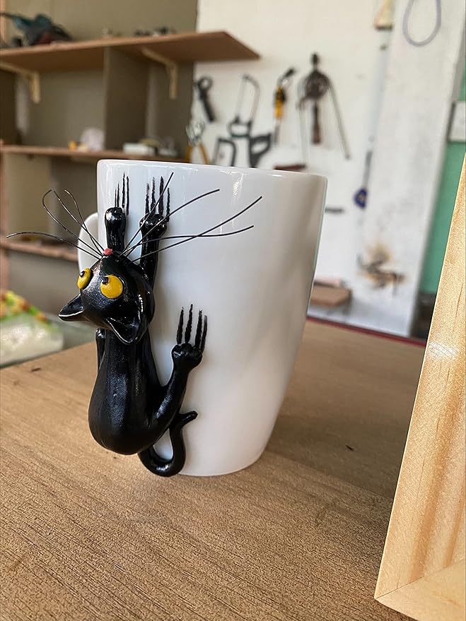 15 Oz Funny Black Cat 3D Ceramic Mug - Cat Coffee & Tea Cup - Birthday & for Cat Lovers