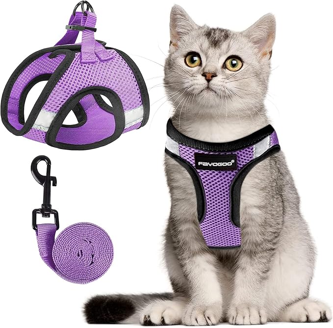 FAYOGOO Cat Harness, Cat Leash and Harness Set for Walking Escape Proof, Harness for Small Cats/Small Dogs, Large Kitten/Puppy Harness and Leash, Harness for Cats S-XXL(Modern Violet, Medium)