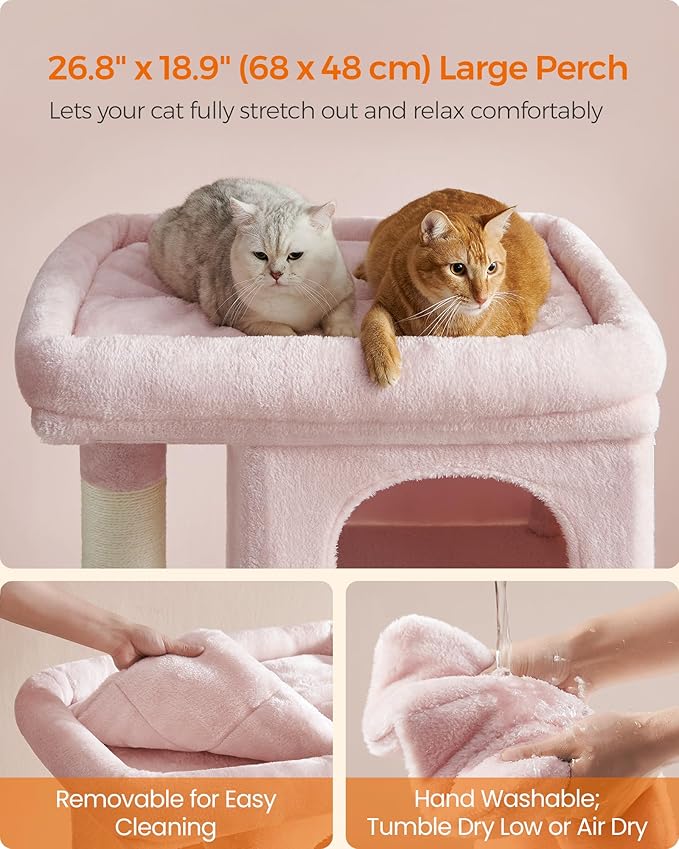 Feandrea Cat Tree, 39.8-Inch Cat Tower, XL, Cat Condo for Extra Large Cats up to 44 lb, Large Cat Perch, 2 Cat Caves, Scratching Post, Jelly Pink UPCT614P01