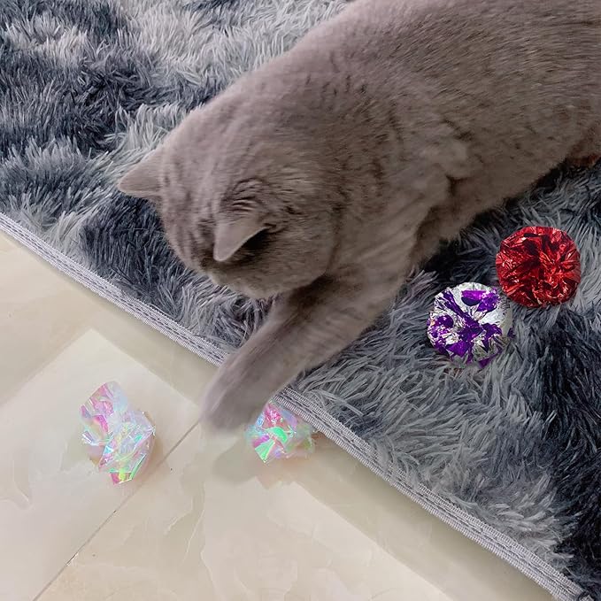 Andiker Cat Crinkle Balls, 2.36 Inches 6 Colors 12pcs Cat Balls Chew and Chase Cat Mylar Crinkle Balls Lightweight Cat Toys for Indoor Cats to Keep Fit and Active for Cat and Kitten(12pcs)