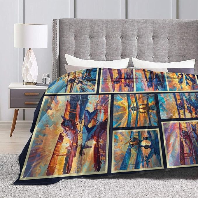 Airplane Decor Stuff Merch Cozy Print Flannel Fleece Soft Plush Fuzzy Warm Lightweight Bedding - Airplane Gifts for Women, Men, Girls, Kids - 50"X40"