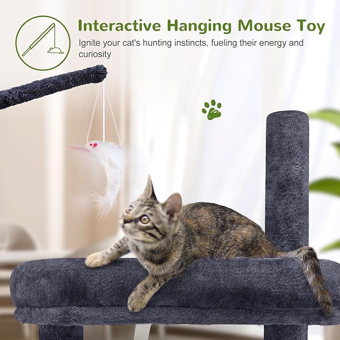 F46A Compact Cozy Cat Tree Tower | 46-Inch Sturdy Cat Condo with Scratching Posts, Hammock, and Anti-Tip Kit | Ideal for Small Spaces & Large Big Cats | Premium Quality Materials, Dark Grey