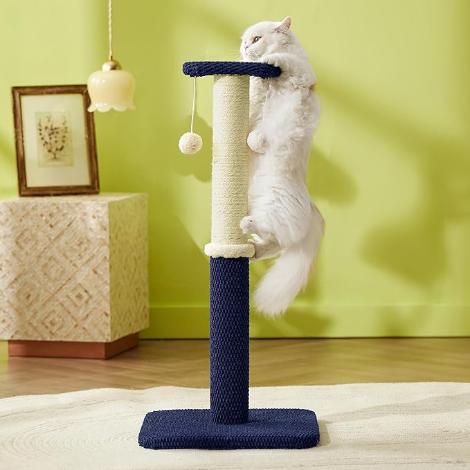 Lesure 34" Tall Cat Scratching Post - Highly Resistant Carpet Scratch Post, Premium Sisal Rope Scratch Posts Kitten and Adult Cats, Sturdy Large Scratch Pole with Hanging Ball, Blue