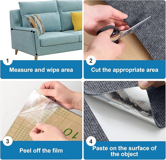 Cat Scratch Furniture Protector Pads with Self-Adhesive Backing, 98.5"X15.8" Dark Gray Randomly Cutting Trimmable Cat Scratch Carpet Mat Post Tree Shelves Cover Replacement for Sofa,Couch,Door,Corner