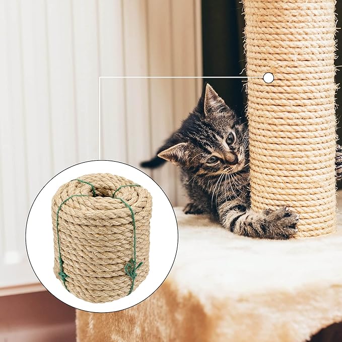 1/2 Inch Sisal Rope, 100 Feet Twisted Sisal Rope for Repairing, Recovering Cat Scratching Post, Bundling, Decoration, Wall hangings, tie Downs