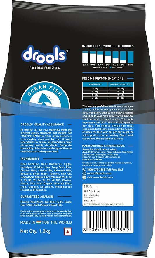 Adult(+1 Year) Dry Cat Food, Ocean Fish, 3 kg + 1.2 kg Free