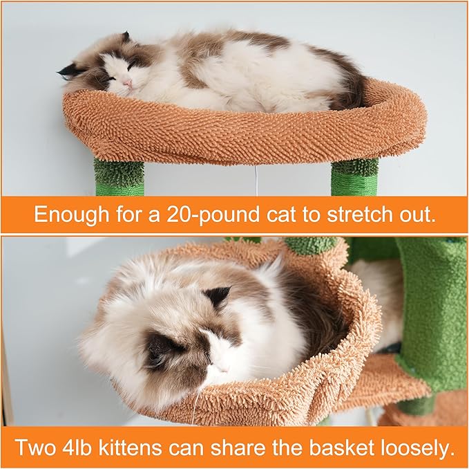 Heybly Cat Tree, 68 inch Multi-Level Cat Tower for Indoor Cats, 2 Widened Plush Perches Cat Condo with Scratching Board and Big Caves, HCT025CA