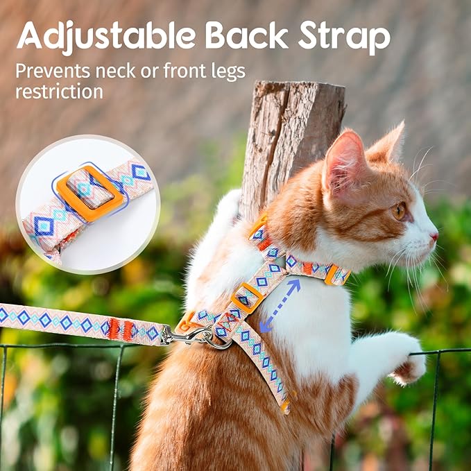 Dooradar Cat Harness and Leash, Escape Proof Adjustable Kitten Vest, Lightweight Soft Pet Straps, Easy Wearing for Small Medium Kitty Safe Walking Travel Control, White, M