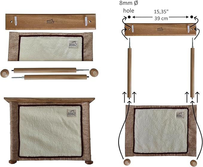 Cat Hammock and Wall Shelves Perches for Sleeping, Wooden Mounted Cat Shelf for Indoor, perches for Wall, Pet Wall Furniture (Beige)