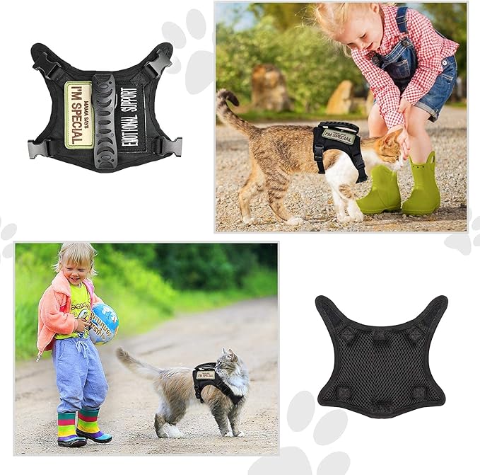 Tactical Cat Harness for Walking Escape Proof, Soft Mesh Adjustable Pet Vest Harness for Large Cat,Small Dog