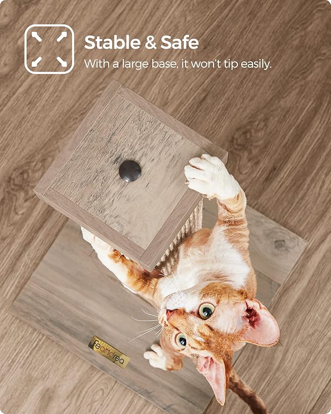 Feandrea Cat Scratching Post, Cat Scratcher for Indoor Cats, 28.7 Inches Tall, Furniture Scratching Deterrent Sisal Scratch Pole with Toy, Greige UPCA021G01
