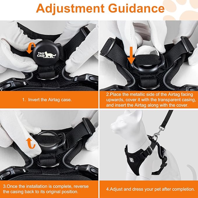 Cat Harness and Leash for Walking,Airtag Cat Harness and Leash Set with Integrated Hidden type Air Tag Holder,Escape Proof Reflective Adjustable Vest Harnesses with Apple Air Tag Case for Cats,Puppies