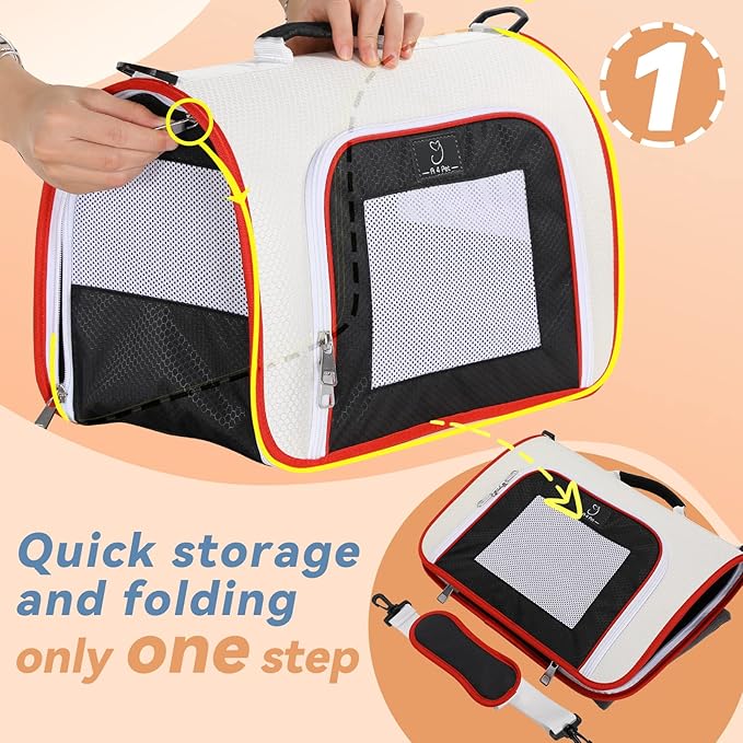 A4Pet Kitten Carrier, Airline Approved Cat Carrier for 1-12 lbs Small Pets, Soft-Sided and Portable Pet Travel Carrier Bag for Rabbit - White, 15.7 x 9 x 10.6, Small