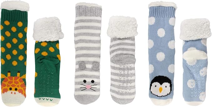 BambooMN Extra Thick Cozy Fuzzy Animal Thermal Cabin Plush Fleece-lined Knitted Crew Socks