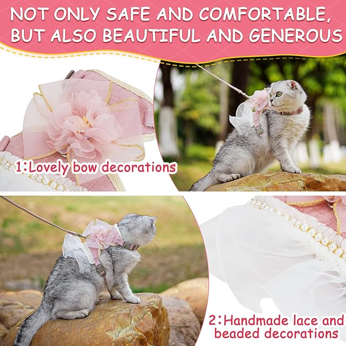 Cat Harness and Leash Set, Escape Proof Travel Cat Harness for Small to Large Cats, Yellow Color