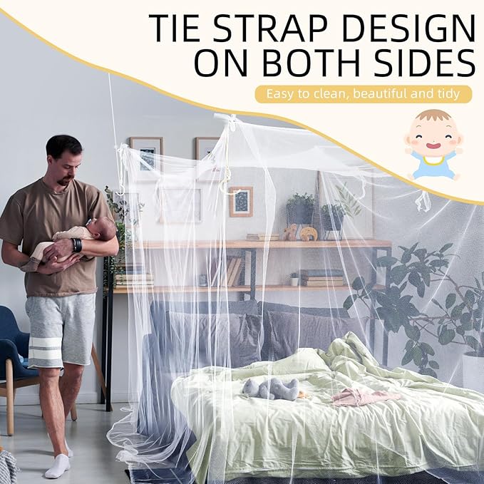 4 Corners Mosquito Net for Mosquiteros para Camas Bed Canopies Netting Bed Drapes Rectangular Mosquito Mesh for Camping Home Outdoor Travel Dormitory(White,L87 X W79 X H79 Inch)