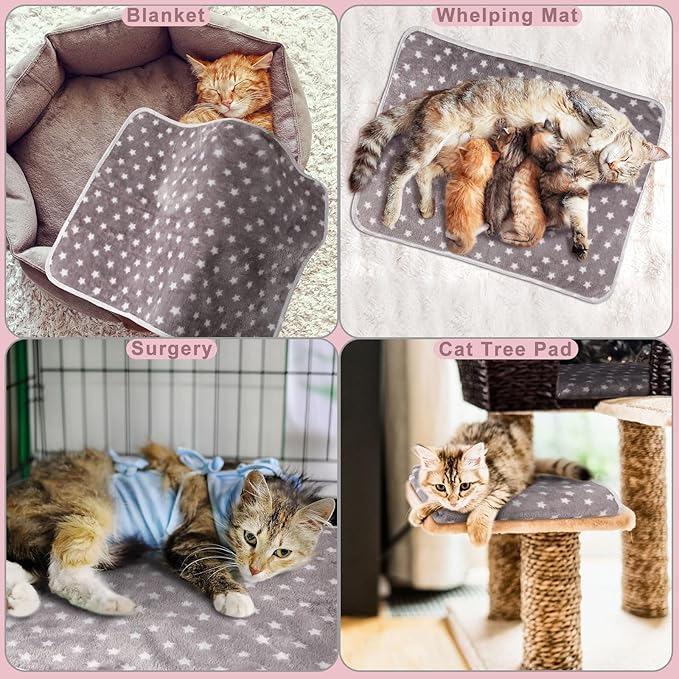 2 Pcs Self Warming Cat Bed Cute Dog Cat Thermal Mat Self Warming Star Cat Mat Pet Heating Pad Cat Blanket for Indoor Outdoor Washable(Small Star,24 x 18)