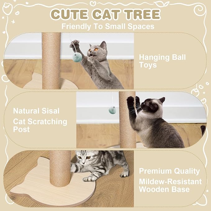 18” Tall Cat Tree for Kittens, Jute Scratching Post with Hanging Ball for Kitten & Adult Cats, Small Cat Tower with Toys, Cat Activity Tree Indoor