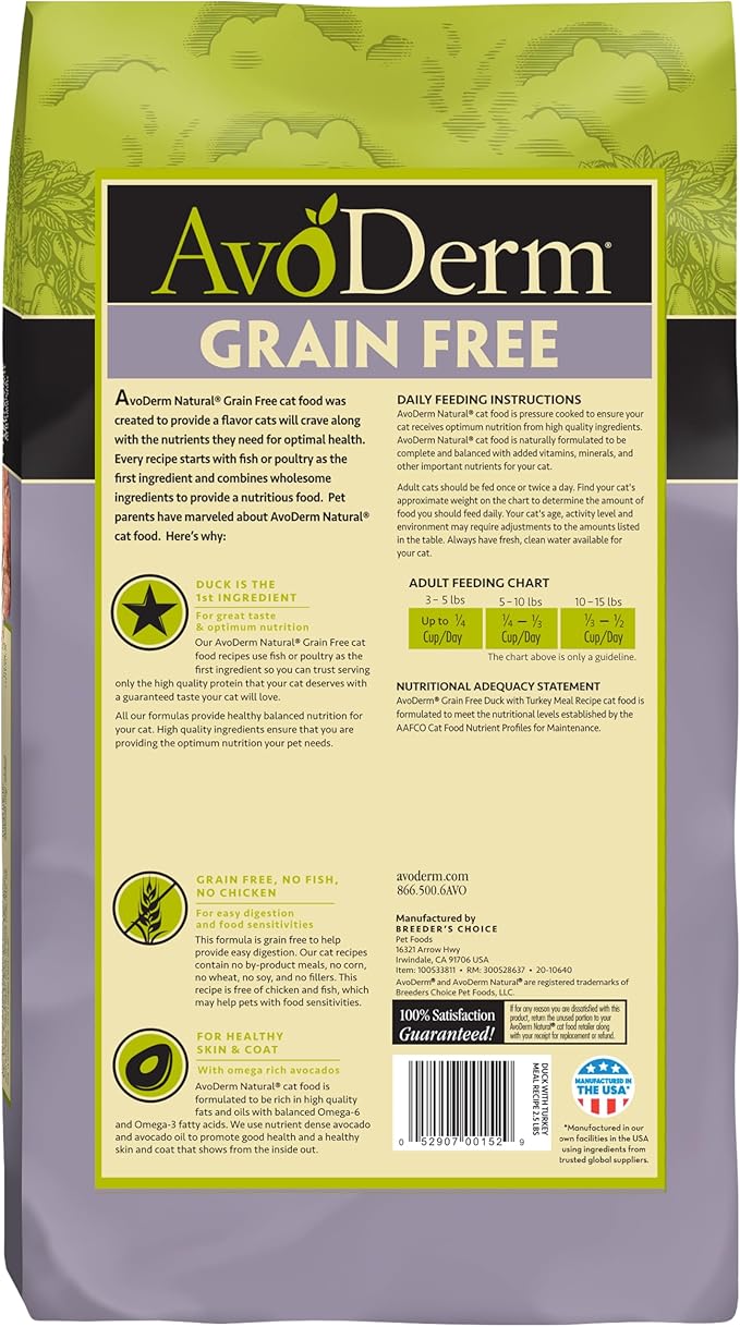 Avoderm Natural Grain-Free Dry Cat Food, All Life Stages Duck Recipe, 2.5 Lb Bag, 1 Count (Pack of 1)