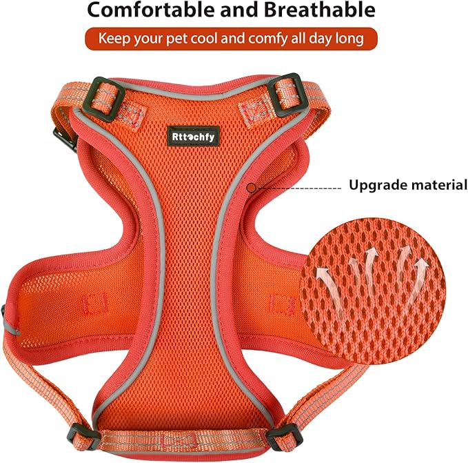 Rttochfy Cat Harness and Leash Set, Adjustable and Reflective Cat Vest, Escape Proof Kitten Harness, Easy to Put on with 3 Buckles for Cats Walking and Traveling (Orange, L)