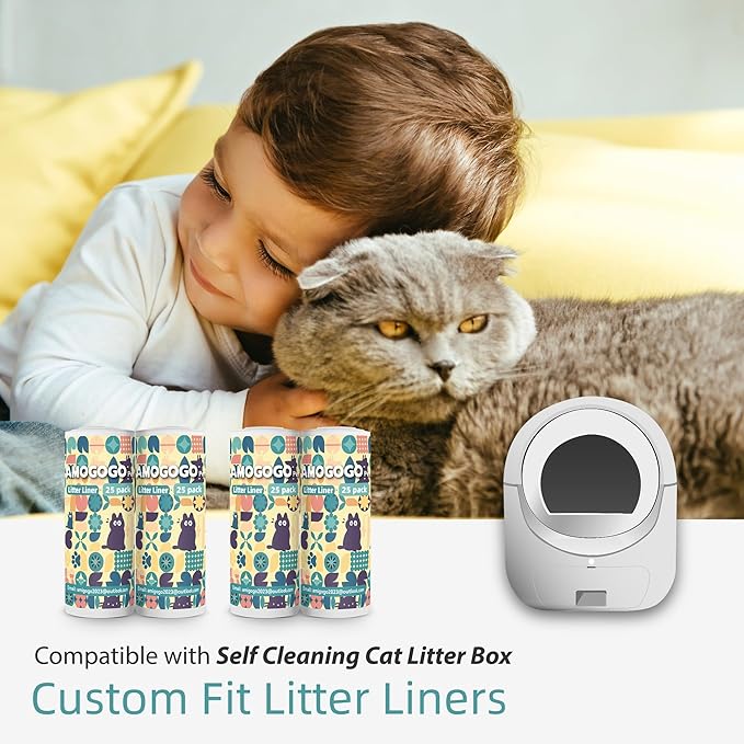 100 Pack Litter Box Liner Bags, Compatible with BCHARYA Self-Cleaning Cat Litter Box, Replacement Waste Bags, Drawstring Leak-Proof Automatic Cat Litter Trash Bags, 25.2" x 11.81"