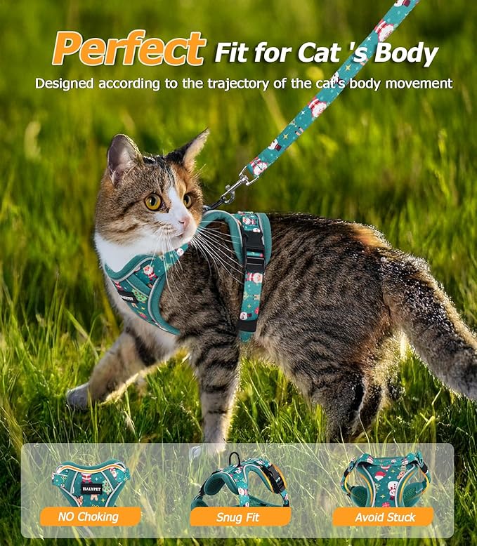 Halypet Cat Harness and Leash Set [MAX Safety 4th-Gen Upgrade] Escape Proof Adjustable Cat Leash Comfortable Soft Vest Easy to Wear Kitten Harness with Reflective Strip for Cats Walking, S Mint Green