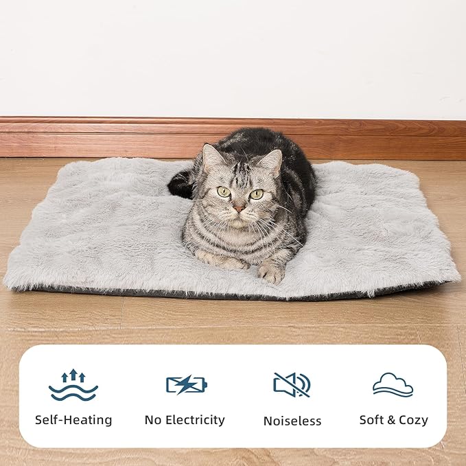 Self Warming Cat Mat Self Heating Cat Bed 24" x 18" Thermal Cat Mat Extra Warm Dog Bed Cat Beds for Indoor and Outdoor Cats Pet Heating Pad for Kittens Small Puppy Pets with Washable Removable Cover
