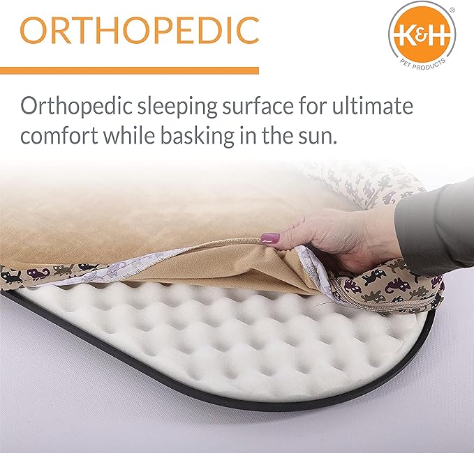 K&H Pet Products Deluxe Kitty Sill w/ Bolster Cat Window Bed, Cat Window Perch for Large Cats, Cat Window Hammock, Cat Window Seat, Window Cat Bed, Cat Perch Cat Hammock –Tan Kitty Print