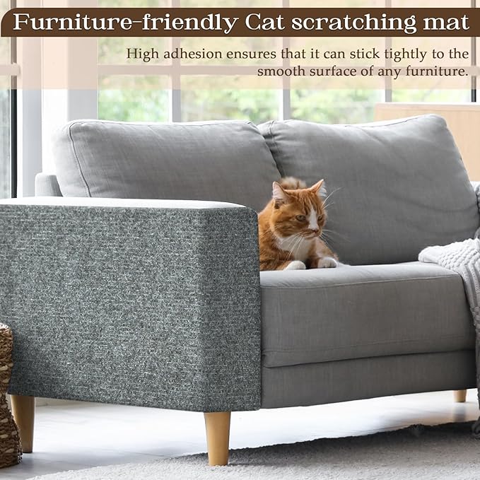 Cat Scratching Mat, 157.5"x15.7" Cat Carpet Self-Adhesive Carpet Mat Trimmable Replacement for Cat Tree, Cat Wall Scratcher, Cat Scratching Post, Shelves Couch Furniture DIY Protector, Light Grey