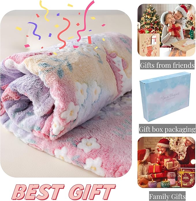 2025 Best Unicorns Gifts Glow in The Dark Blanket for Boys & Girls, Cozy Soft Fluffy Unicorn Flower Girls Throw Blanket, Kids Blanket with Storage Bag, 60x50, Red