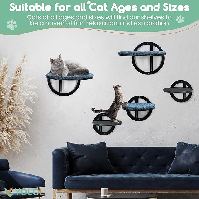 Bubble Cat Wall Shelves - Black Cat Wall Hammock,Modern 5 Large Steps & perches, Sturdy Indoor beds with Cushion for Sleeping, Climbing, Mount Scratcher - Decor Furniture, Easy Installation