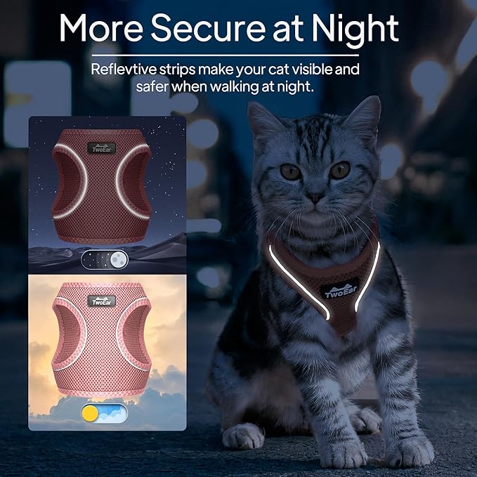TwoEar Cat Harness Escape Proof, Soft Dog Vest Harness Adjustable, Breathable Mesh Step-in Puppy Walking Jacket Reflective Easy Control for Extral Small Pets for Outdoor Walking (XXXS, Pink)