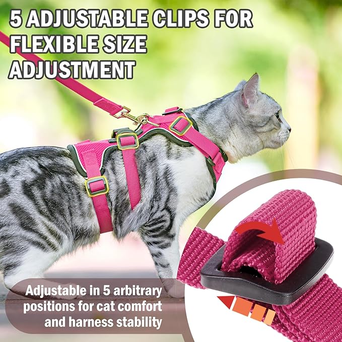 PUPTECK Cat Harness and Leash Set Escape Proof for Walking, Breathable Mash Vest Adjustable Harness for Cats Puppy Small Animals, Reflective at Night, Fuschia Medium