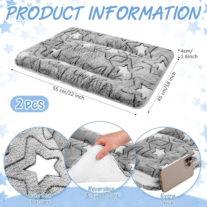 2 Pack Self Warming Cat Mat Self Heating Cat Pad Cat Bed Reversible Machine Washable Reflects Body Heat Warm Thermal Pet Pad Crate Blanket for Feral and Indoor Cat(Double Star,22'' X 18'')