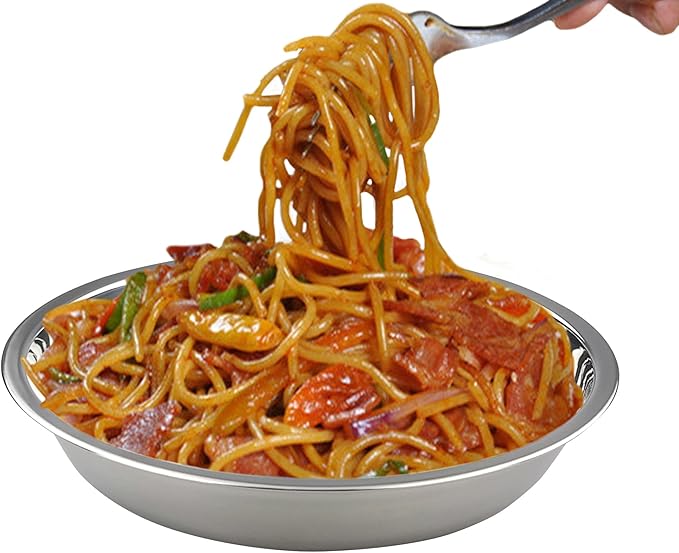 7.64 Inch Stainless Steel Round Plate, Dinner Plate Dish, Pack of 6