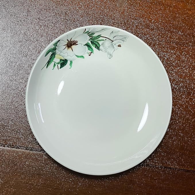 5 Pack Ceramic Plates with Lotus Pattern, 7.12 inch Large Dessert Salad Porcelain Dinner Plates, Ceramic Dessert Dishes for Steak, Pasta, Pizza, Appetizer ( Dishwasher & Microwave Safe Dinnerware)