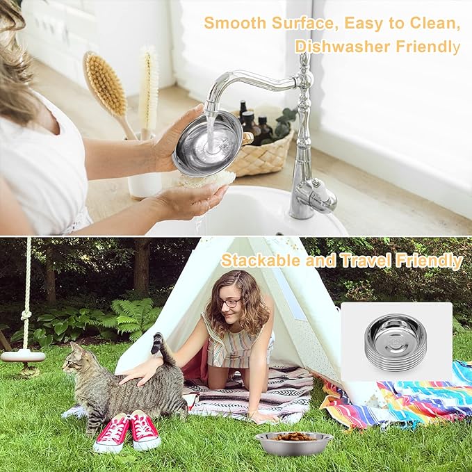 12 PCS Cat Bowls Whisker Friendly, Shallow Wide Flat Cat Food Bowls Stainless Steel,Metal Cat Dishes Whisker Fatigue Relief,Replacement Basic Cat Plates for Elevated Stand,Dishwasher Safe…