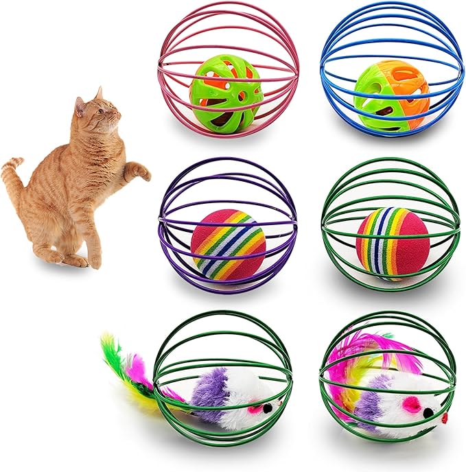Andiker Cat Toy Ball,6pcs Cat Interactive Toy for Cats,Caged Mouse and Ball for Cats to Chase and Grab (Ball Toy)