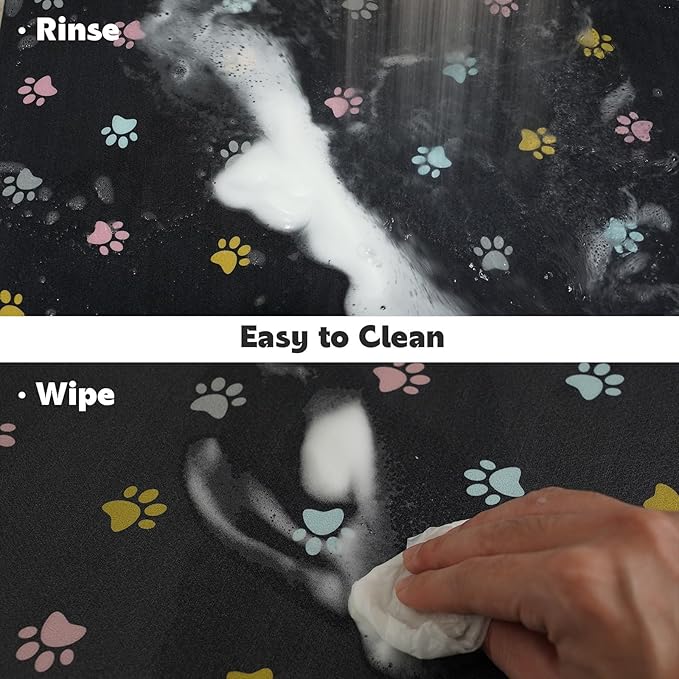 Absorbent Pet Feeding Mat for Food and Water No Stains Quick Dry Mat for Dog Cat Bowl, Dark Paw12x19 Inches