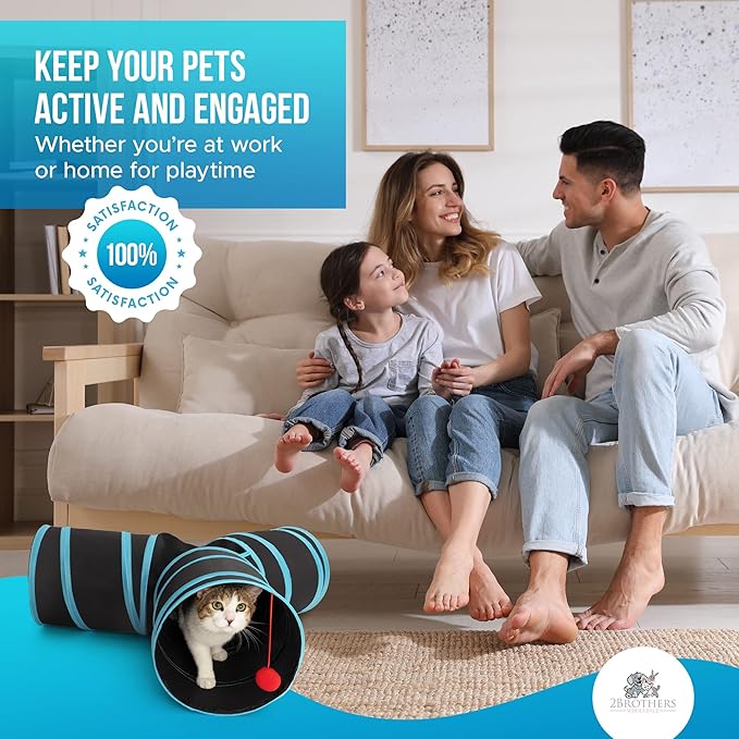 3-Way Cat Tunnels for Indoor Cats - Rabbit Tunnels and Hideouts - Durable and Collapsible Cat Tubes and Tunnels for Active Play (Pink)