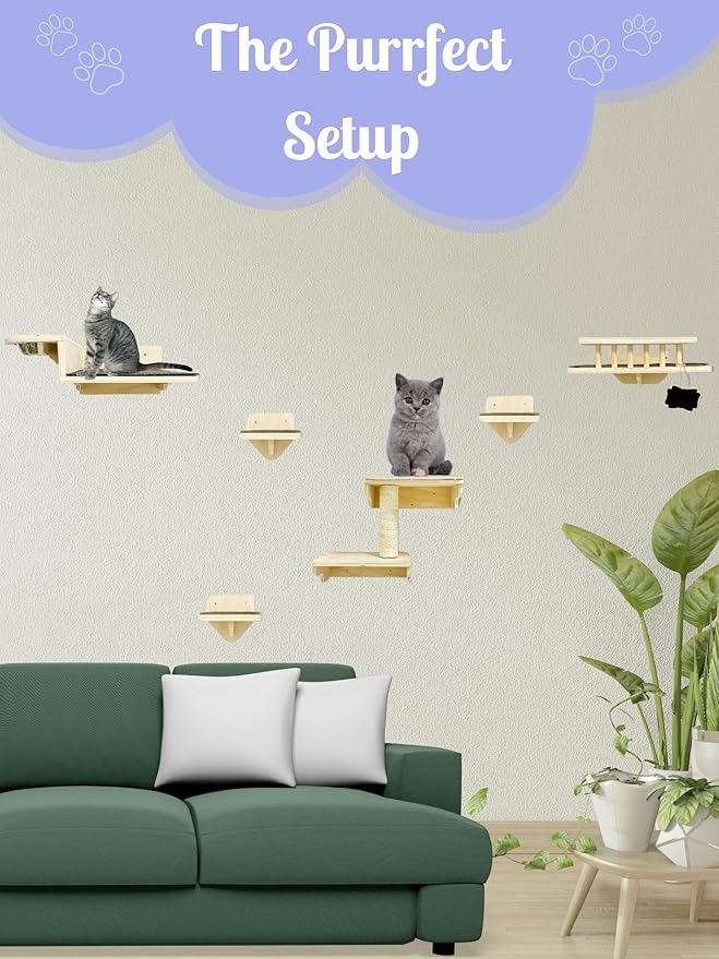 Luxury Cat Wall Furniture Set: Wall Mounted Cat Furniture with Scratching Post, Feeder, Resting Perch, and Climbing Shelves for Ultimate Indoor Cat Adventure