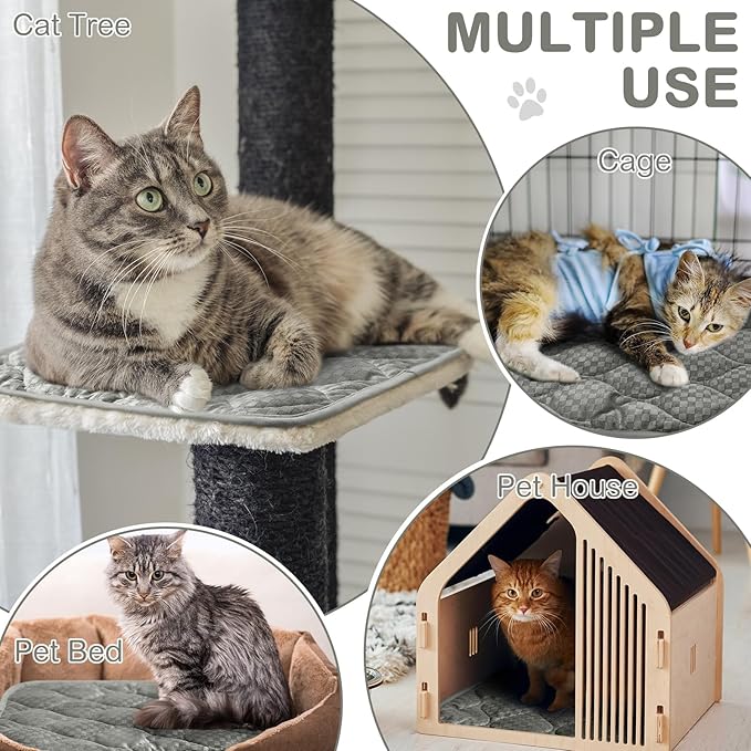 4 Pack Self Warming Cat Bed 16 x 20 Self Heating Cat Mat Warm Thermal Pet Pad Washable Dog Crate Pad Body Heat Dog Cat Bed Mat Blanket Non Slip Bottom for Outdoor Indoor Pets (Light Grey)