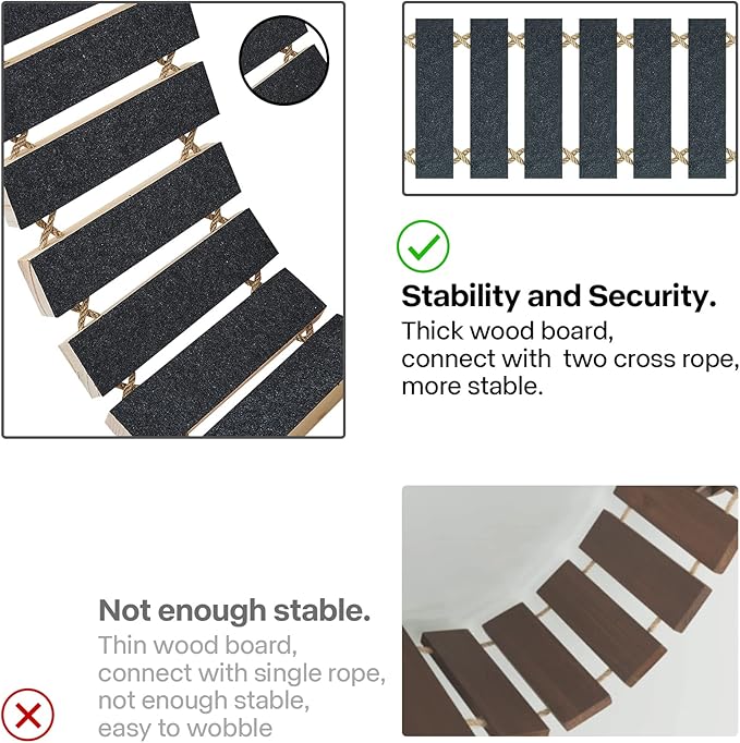 Handcrafted Wood Cat Wall Suspension Bridge - Wall Mounted Cat Shelves, Cat Floating Steps, Cat Wall Perch, Cat Climber Ladder Tree Shelf, Cat Wall Furniture Cat Hammock Bed