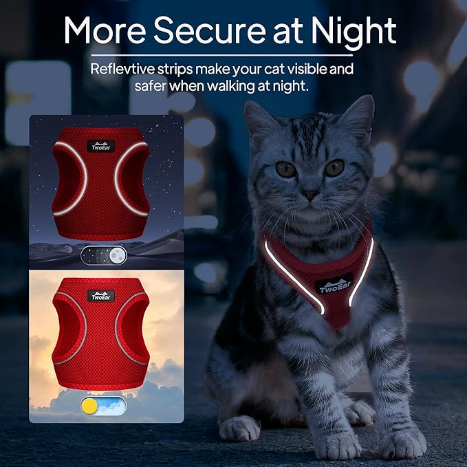 TwoEar Cat Harness Escape Proof, Soft Dog Vest Harness Adjustable, Breathable Mesh Step-in Puppy Walking Jacket Reflective Easy Control for Extral Small Pets for Outdoor Walking(XXXS, Red)