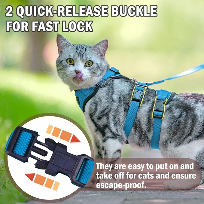 PUPTECK Cat Harness and Leash Set Escape Proof for Walking, Breathable Mash Vest Adjustable Harness for Cats Puppy Small Animals, Reflective at Night, Sky Blue Medium