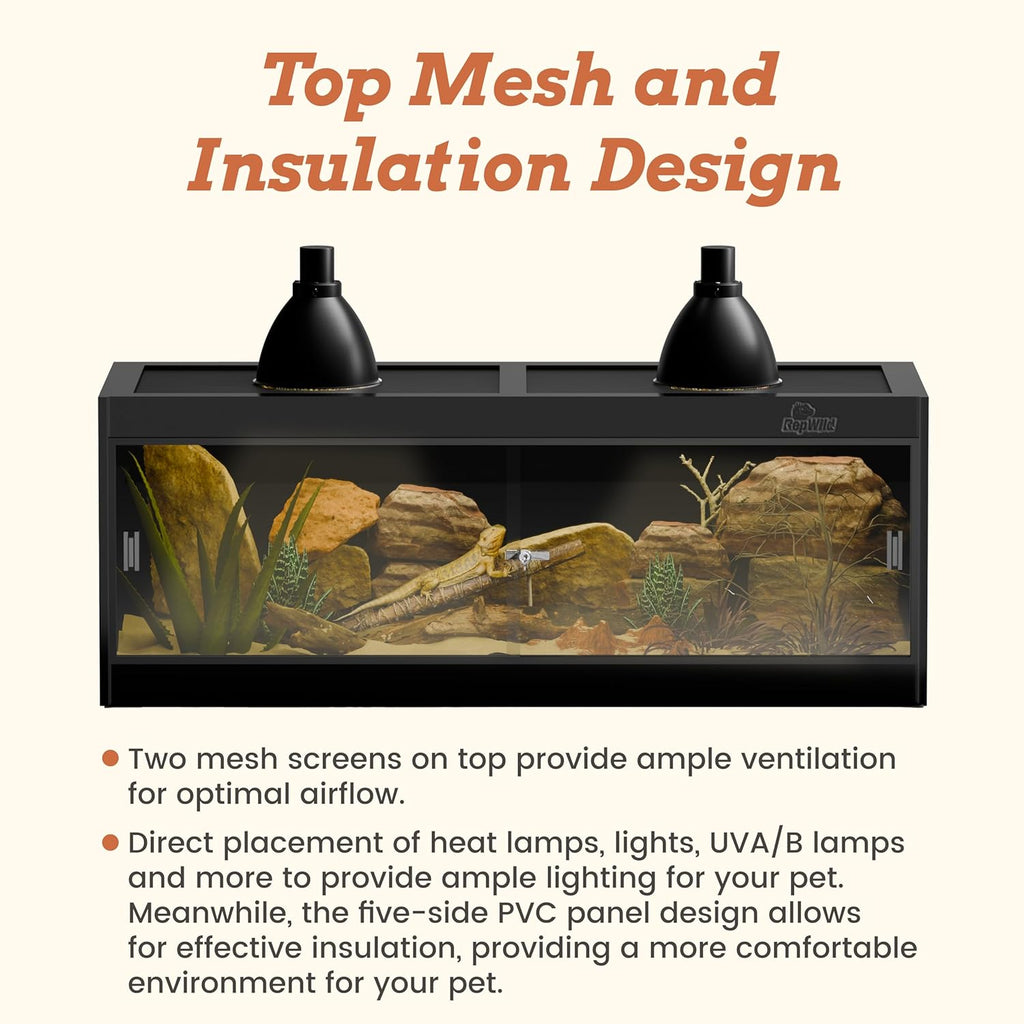 65 Gallon PVC Reptile Enclosure, RepWild 48"x18"x18" Terrarium/Tank with Heavy-Duty Screen Top, Glass Sliding Doors & Lock for Bearded Dragons, Ball Python, Geckos, Lizards