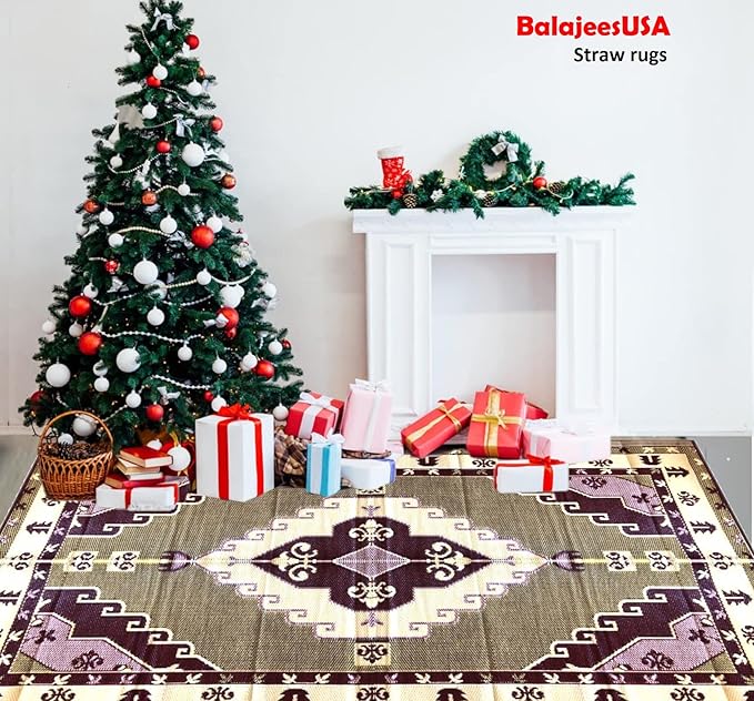 BalajeesUSA Outdoor Patio Rugs Clearance 6'x9' (183 cm x 274 cm) Red, Black, Lt Yellow, white 20171