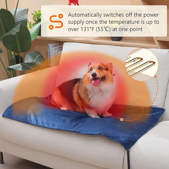 Pecute Pet Heating Pad, 6 Adjustable Temperature with Timer, Dog Heating Pads with Dual-Resistant Cable, Waterproof Layer, Cat Heating Pad, Electric Indoor Heating Pad for Dogs Cats, Heated Mat