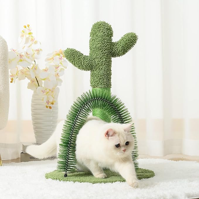 Mile High Life | Cat Scratching Post 25" with Dangling Bell | Cat Condo with Hammock and Cactus Scratching Posts Tree for Kittens | Tall Cat Climbing Stand with Premium Natural Sisal Material